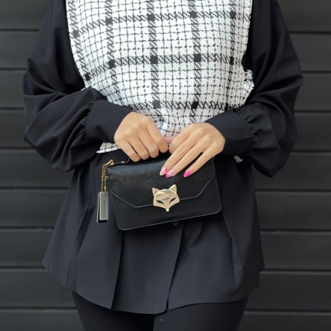 کیف دستی روباهی چرم مشکی زنانه کد VICY