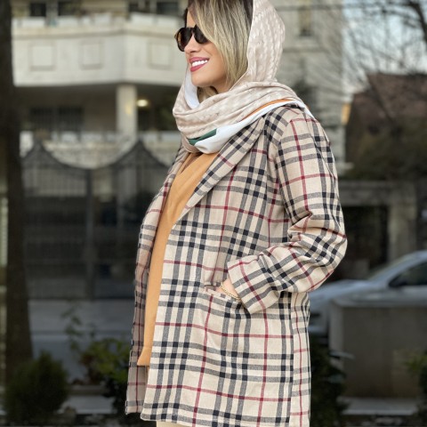 مانتو کتی چهار خانه پشمی زنانه کد POFON