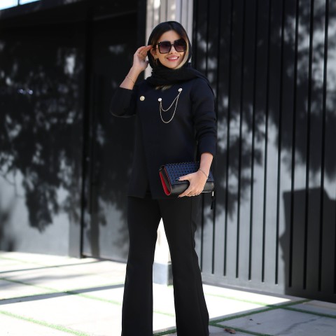 شال نخی پلیسه مشکی کد CLASSIC