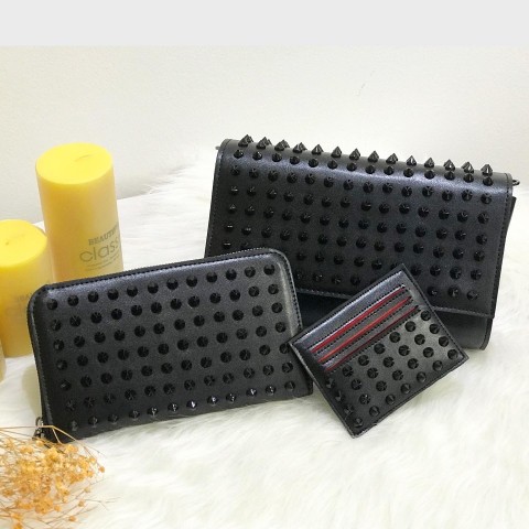 ست سه تکه  کیف چرمی مشکی میخی زنانه کد CLASSIC