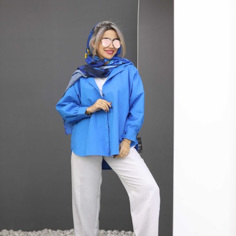 شلوار نیم بگی ترندی بلند کتان لمه دار کد SOP