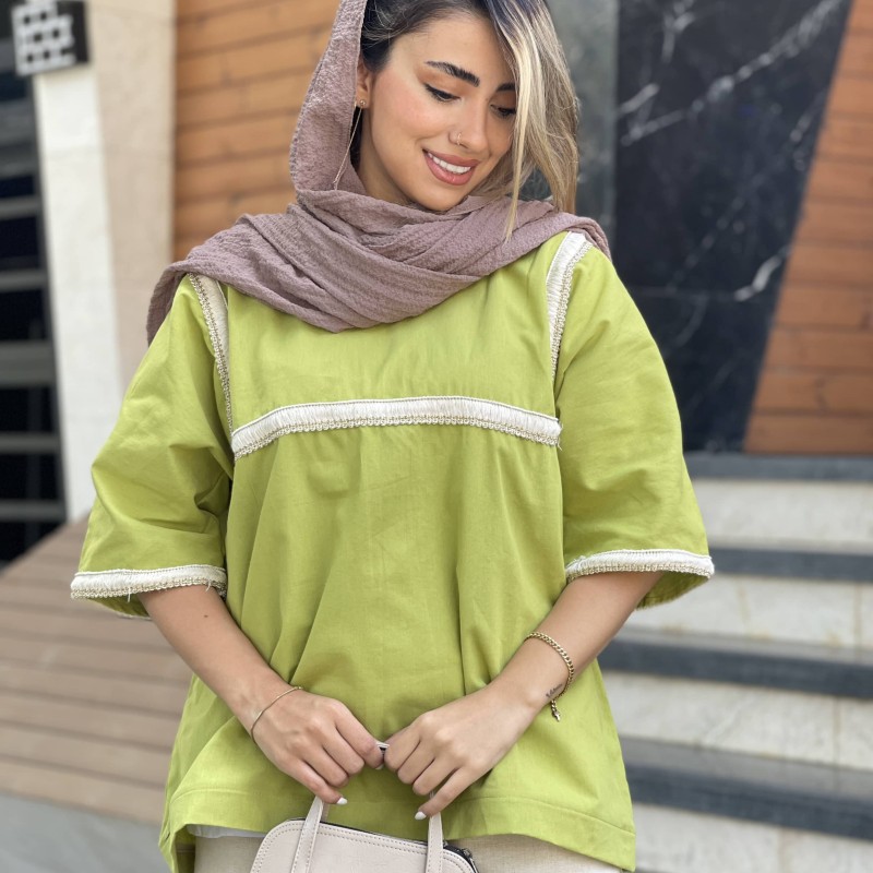 شومیز جلو بسته لینن هندی دوزی زنانه کد MAGIC