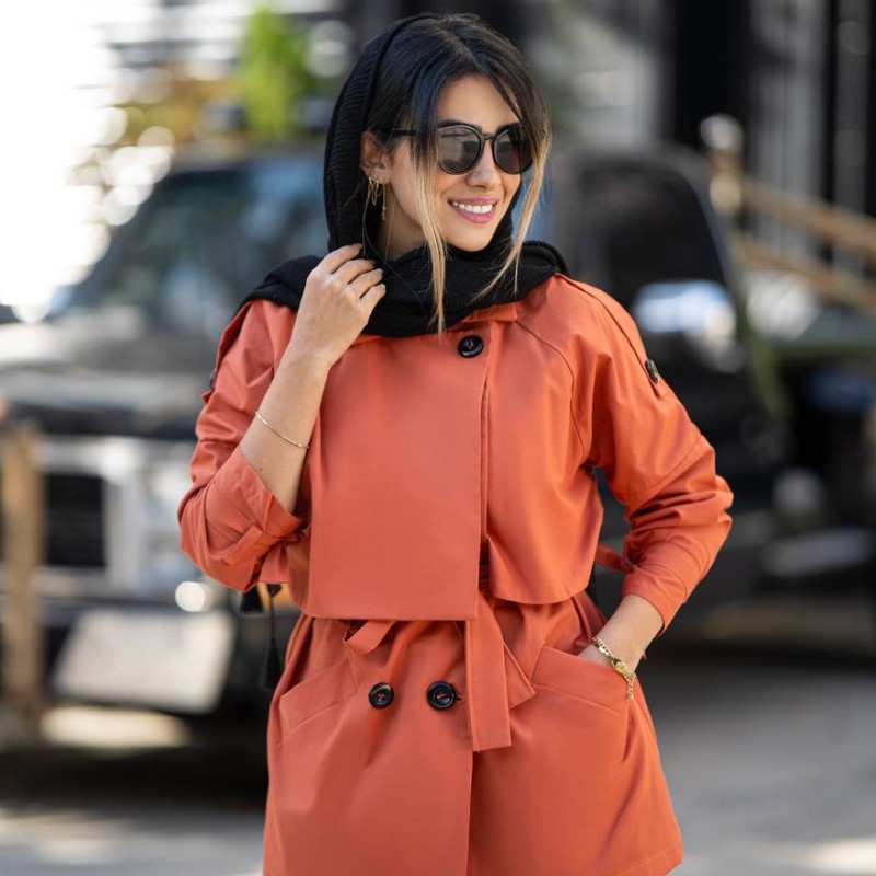 ترنچ کت (مانتو کتی) ترند جدید آجری زنانه کتان زارا کد SIN