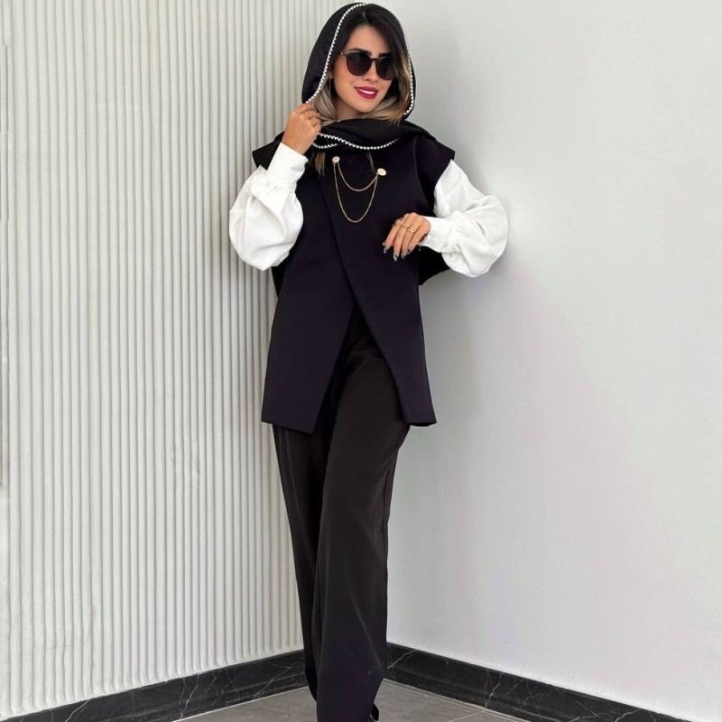 وست جدید مشکی کرپ غواصی زنانه کد ABLE