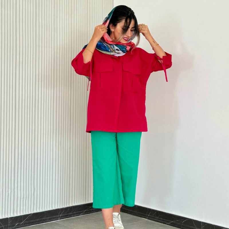 شومیز مانتویی اسپرت سرخابی لینن کد SAYA