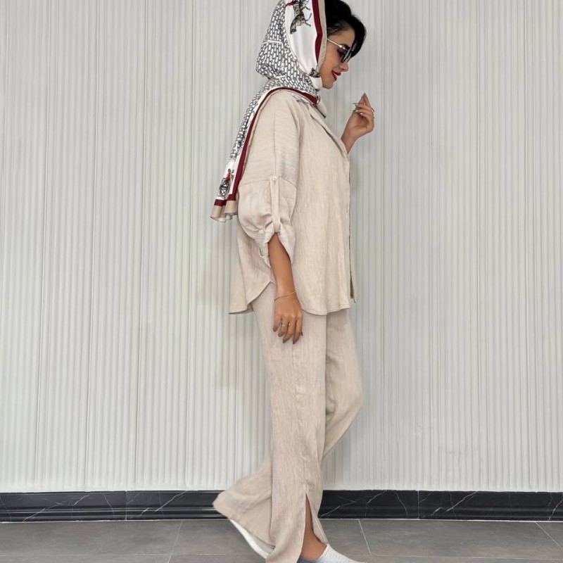 شلوار واید بغل چاکدار بامبو کد BENI