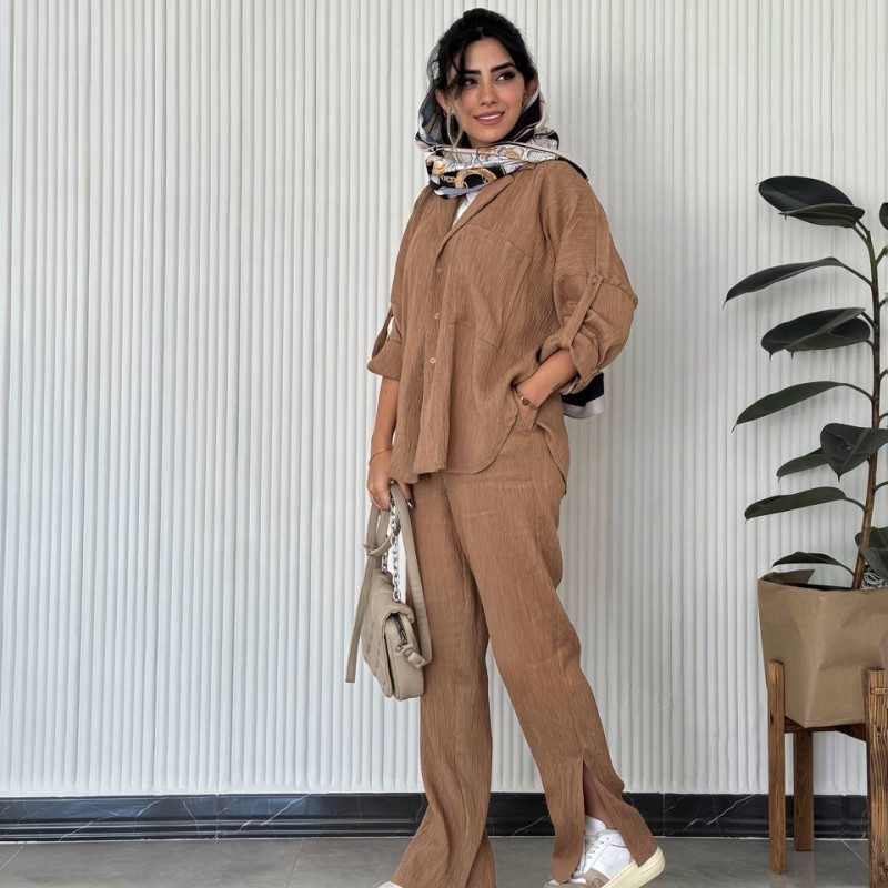 شلوار واید زنانه بغل چاکدار بامبو کد TENI