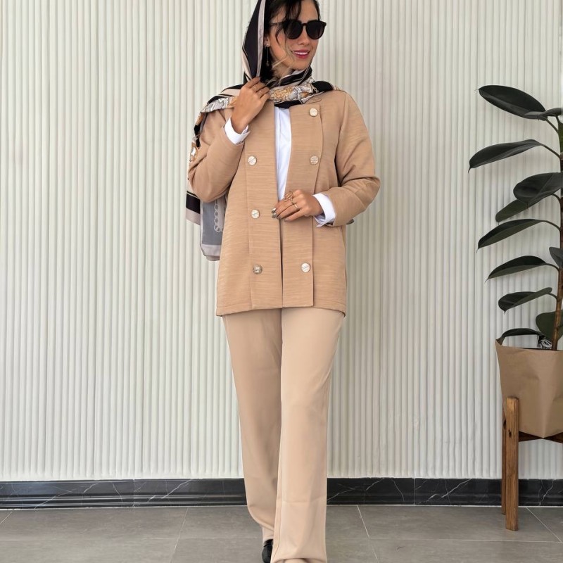 مانتو کتی کتان لمه شاین دار کرمی کد STOK