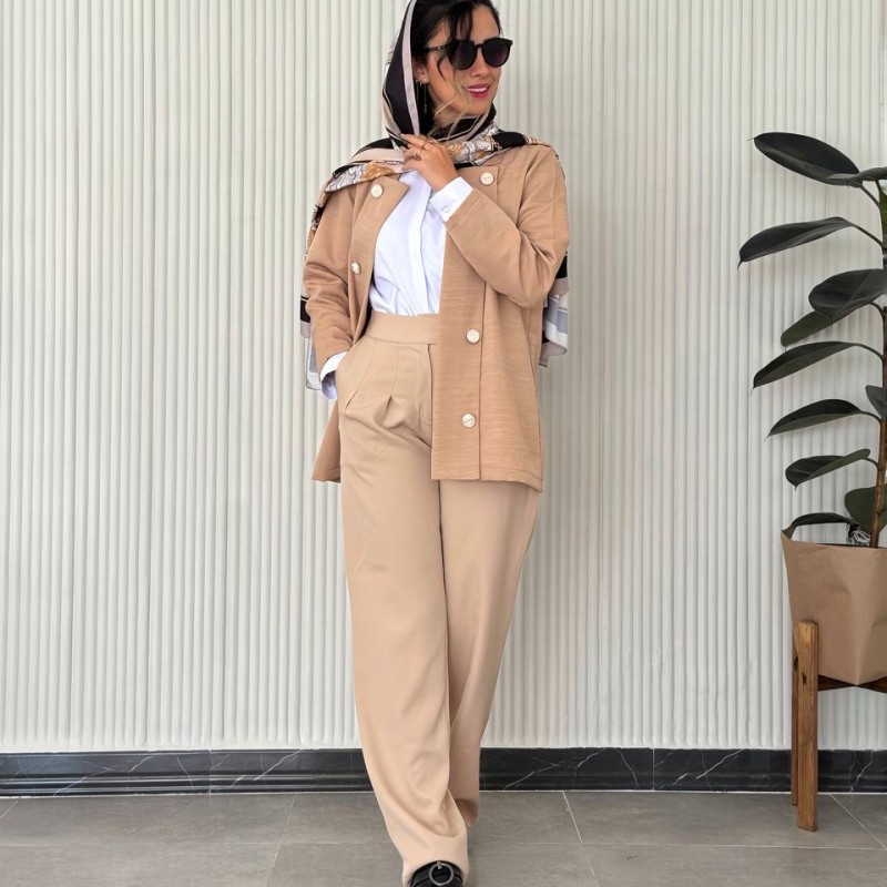 شلوار واید زنانه کرمی کرپ مازراتی کد STOK