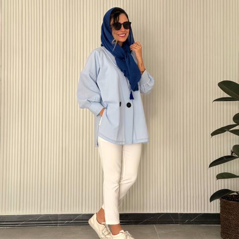 شال پلیسه جذاب  آبی کاربونی کد ATA