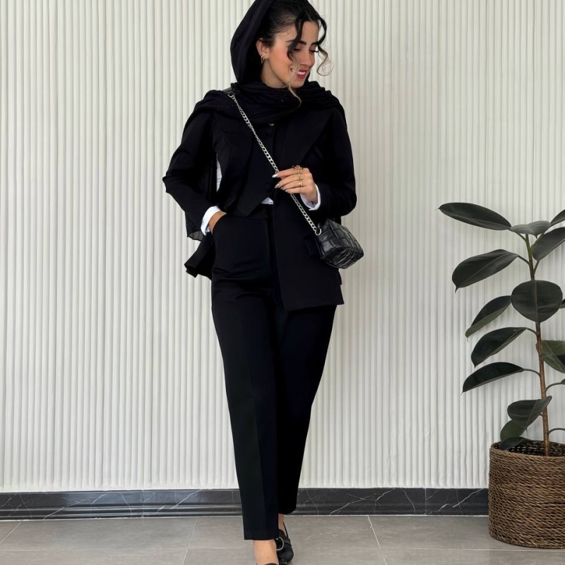 شلوار کلاسیک مشکی زنانه کرپ گاباردین کد HELLO