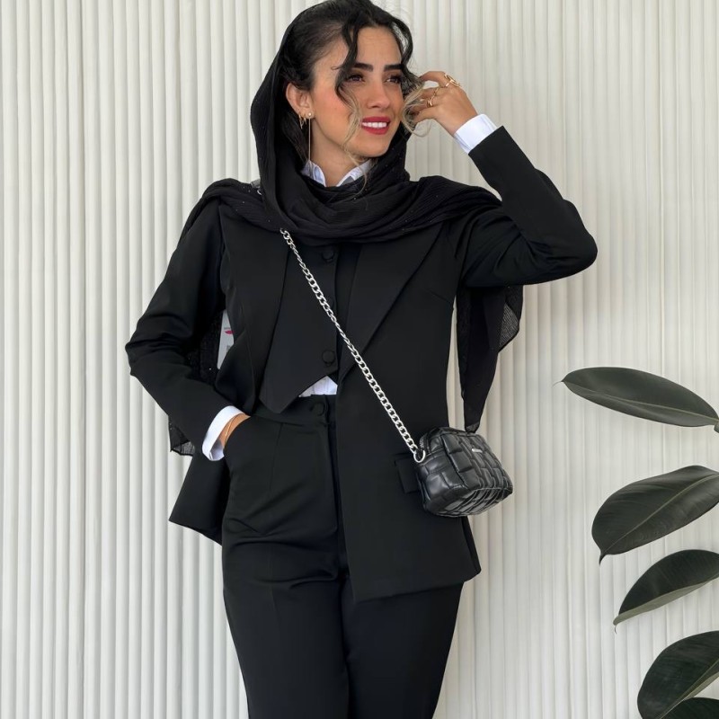 شال پلیسه نخی مشکی بهاره و تابستانه کد HELLO