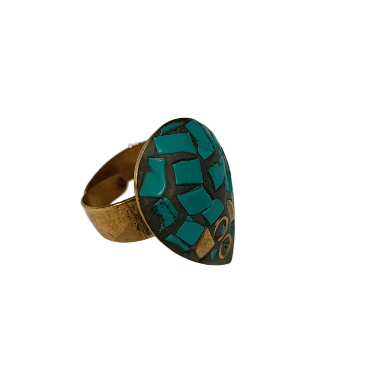 انگشتر زنانه فری سایز تبتی طرح اشک کد R006