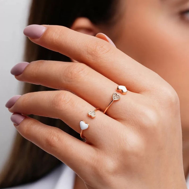 انگشتر زنانه ژوپینگ نگین دار طلایی طرح قلب سنگی کد R011