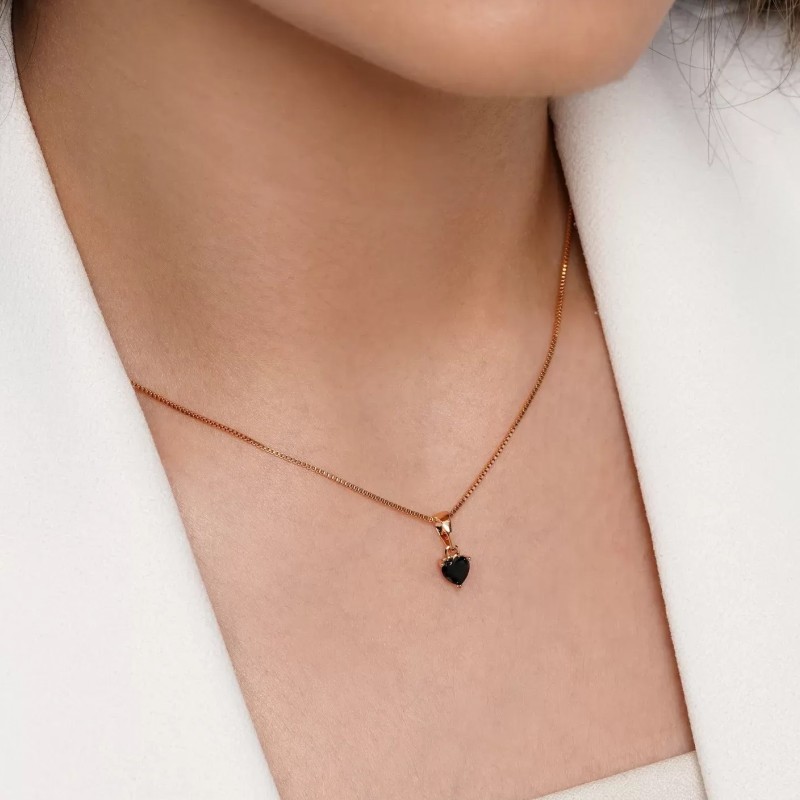 آویز ژوپینگ قلبی طلایی نگین مشکی کد N001