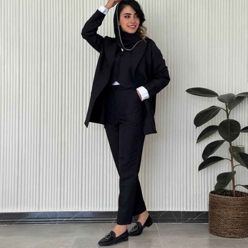 شلوار کلاسیک پارچه‌ای مشکی زنانه فاستونی کد LINE