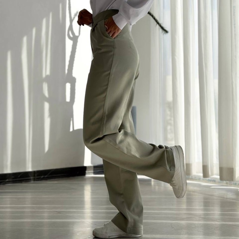 شلوار واید کتان سبزآبی کد AVANA