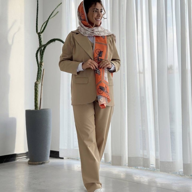 شلوار واید کتان زنانه کرمی کدد AVA