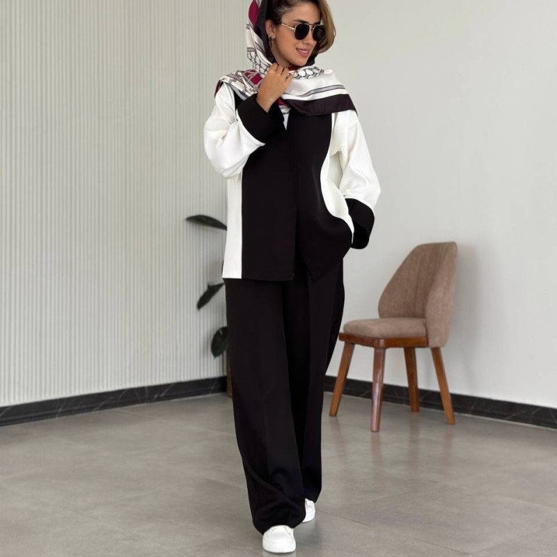 کت زنانه ترندی سفید مشکی کرپ کد ENG