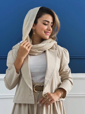خرید کت دامن کرمی جدید لینن کد ADRIS