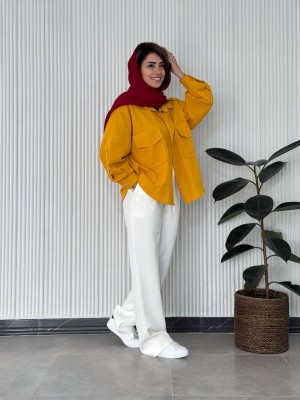 مانتو شومیزی خردلی لینن