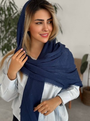 شومیز آبی آسمانی بغل گره‌ای دگمه چوبی