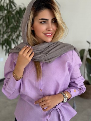 شومیز یاسی بغل گره‌ای دگمه چوبی