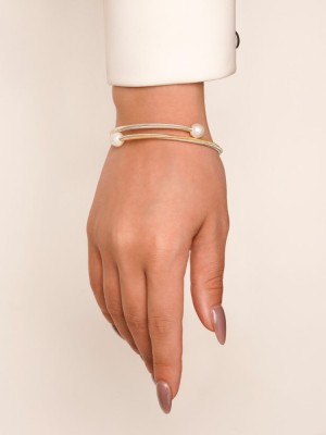 دستبند النگویی استیل مروارید دو رنگ کد B001