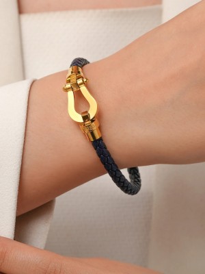 دستبند استیل امگا (Omega) چرم قفل دار کد B002