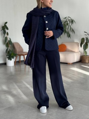 کت ژاکارد سورمه ای زنانه کد PONE