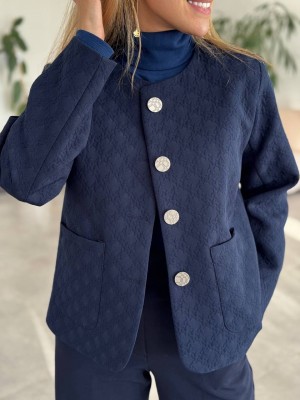 کت ژاکارد سورمه ای زنانه کد PONE