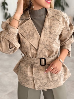 بارونی ترنچ کت کرمی زنانه