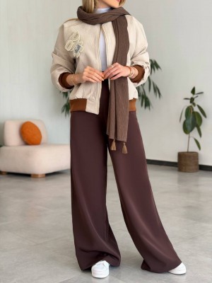 خرید ست بامبر شلوار کرمی قهوه‌ای زنانه