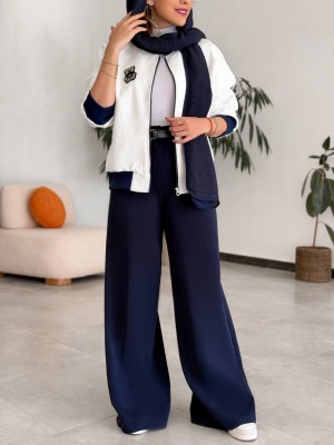 خرید ست بامبر شلوار سفید سورمه‌ای زنانه