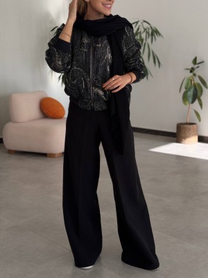 خرید ست بامبر شلوار مشکی طلایی زنانه