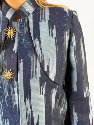 خرید کت ژاکارد آبی سورمه ای بهاره