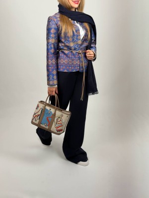 کت پیکسلی زنانه و شلوار بگ سورمه ای