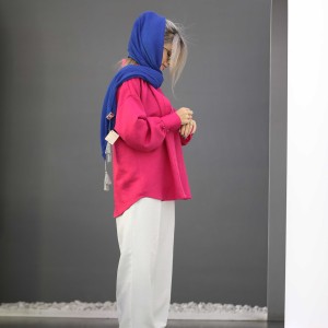خرید شومیز مانتویی سرخابی اسپرت کتان لمه دار کد LOWIS