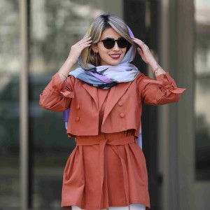 خرید مانتو کتی لینن جدید آجری بهاره و تابستانه کد ORANGE