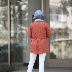 خرید مانتو کتی لینن جدید آجری بهاره و تابستانه کد ORANGE