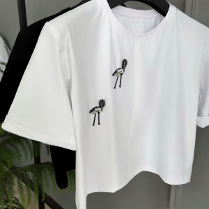 تیشرت اکسسوری دار دخترانه کد FLAMINGO