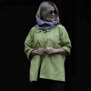 شومیز مانتویی جدید سبز لینن کد DELI