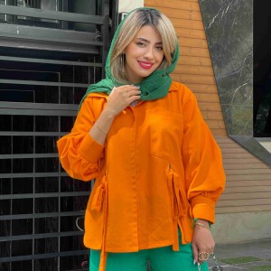 شومیز مانتویی جدید پرتقالی لینن کد POLO