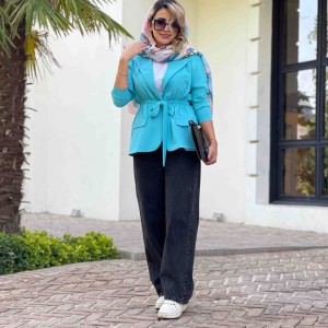 مانتو آبی اسمانی جلو بسته کوتاه کد PULL