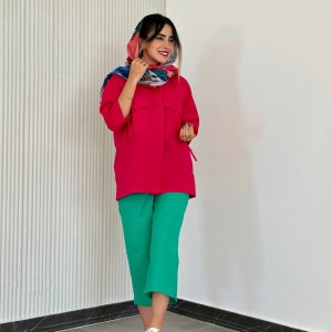 قیمت خرید شومیز مانتویی اسپرت سرخابی لینن کد SAYA