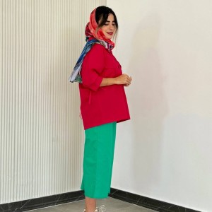 خرید شومیز مانتویی اسپرت سرخابی لینن کد SAYA