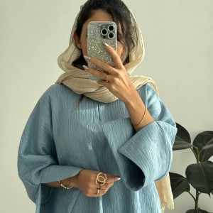 خرید شومیز جلو بسته آبی آسمانی (آبی یخی) بامبو شاین دار کد BEACH با طراحی سارا مجیدی