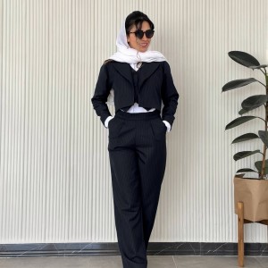 فروش شلوار واید جدید زنانه و دخترانه کرپ فاستونی دیپلمات سرمه ای کد HEART با طراحی منحصر به فرد سارا مجیدی