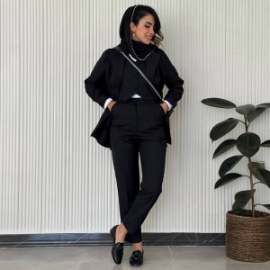 خرید و مشخصات کت یقه انگلیسی مشکی زنانه و دخترانه (old money) اولد مانی استایل فاستونی دیپلمات کد LINE با طراحی خانم سارا مجیدی