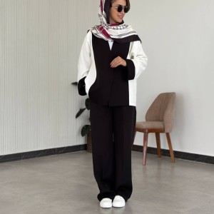 کت زنانه دو رنگ سفید مشکی